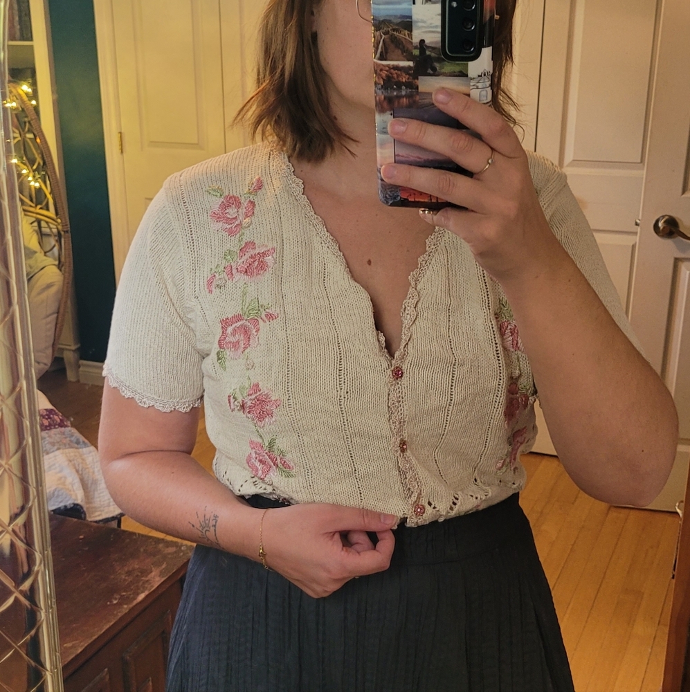 Floral Embroidered Cream Top